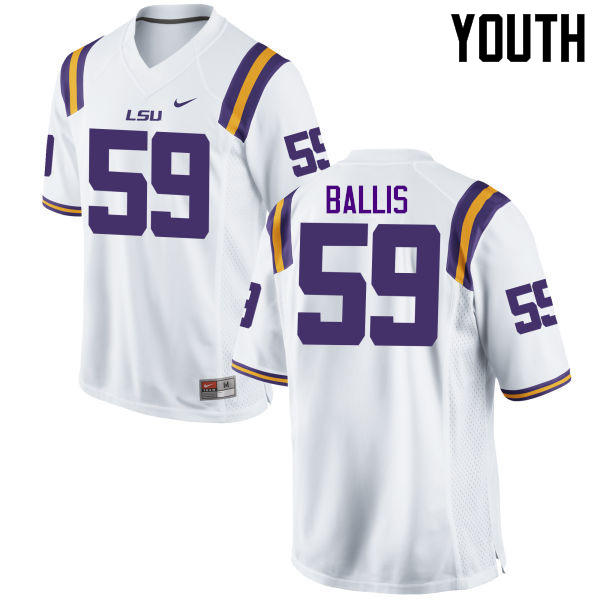 Youth LSU Tigers #59 John Ballis College Football Jerseys Game-White